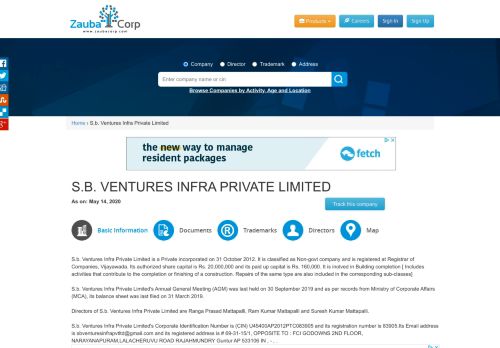 
                            7. S.B. VENTURES INFRA PRIVATE LIMITED - Company, directors and ...