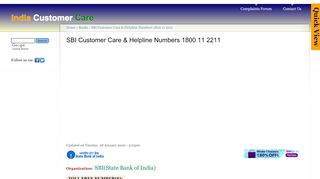 
                            11. SBI Customer Care & Helpline Numbers 1800112211 | India ...