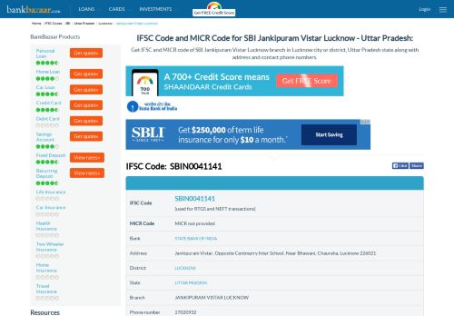 
                            10. SBI Jankipuram Vistar Lucknow IFSC Code Lucknow - UP - BankBazaar