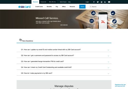 
                            5. SBI Personal Credit Cards Contact Us | SBI Card