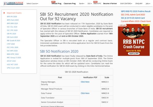 
                            9. SBI SO 2018 Notification Exam Dates & Admit Card - Career Power