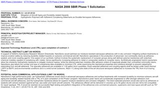 
                            8. SBIR 2008 Phase 1 Abstracts - NASA SBIR