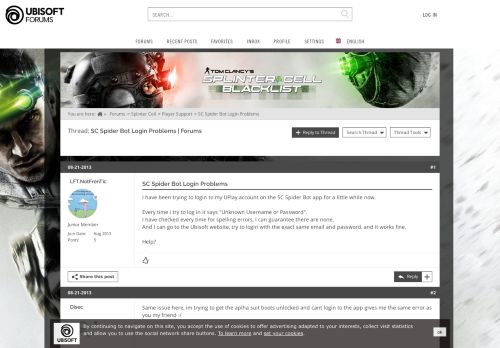 
                            1. SC Spider Bot Login Problems - Ubisoft Forums