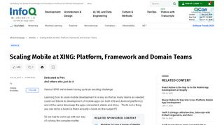 
                            9. Scaling Mobile at XING: Platform, Framework and Domain Teams - InfoQ