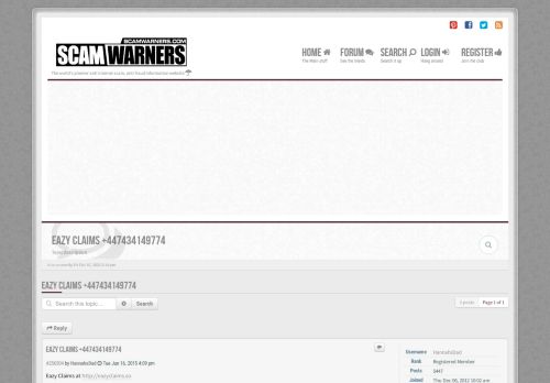 
                            12. ScamWarners.com View topic - Eazy Claims +447434149774