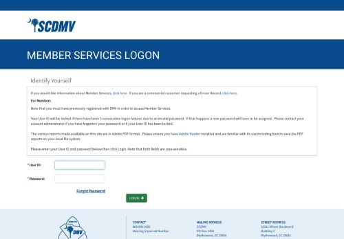 
                            8. SCDMV Member Services-Member Services Logon