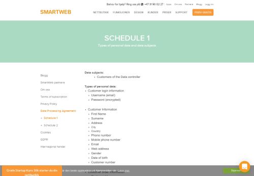 
                            3. Schedule 1 - SmartWeb - Smart-Web.no