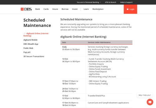 
                            3. Scheduled Maintenance – Personal Banking Services | DBS Singapore