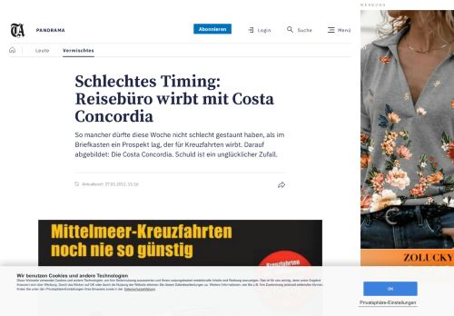 
                            11. Schlechtes Timing: Reisebüro wirbt mit Costa ... - Tagesanzeiger