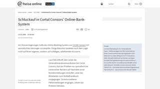 
                            11. Schluckauf in Cortal Consors' Online-Bank-System | heise online