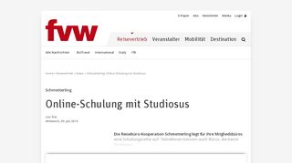 
                            12. Schmetterling: Online-Schulung mit Studiosus - fvw