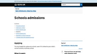 
                            8. Schools admissions: Applying - GOV.UK