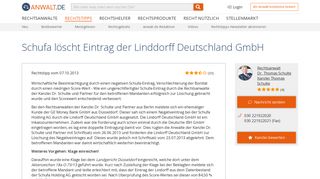 
                            8. Schufa löscht Eintrag der Linddorff Deutschland GmbH - Anwalt.de