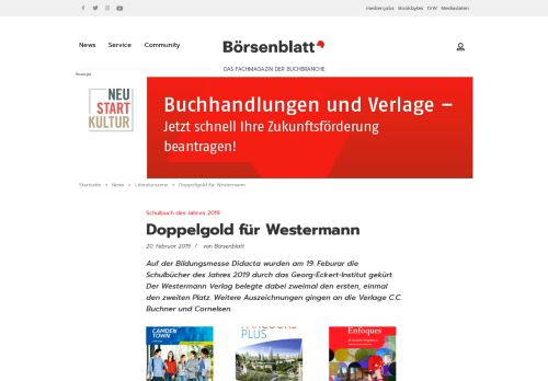 
                            10. Schulbuch des Jahres 2019 / Doppelgold für Westermann - Börsenblatt