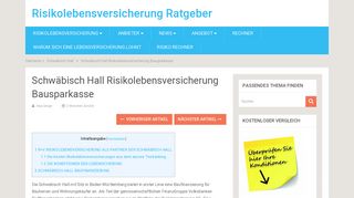 
                            3. Schwäbisch Hall Risikolebensversicherung Bausparkasse