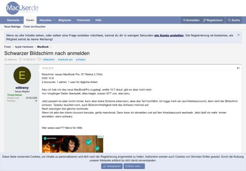 
                            1. Schwarzer Bildschirm nach anmelden | MacUser.de Community