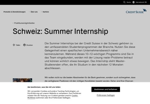 
                            1. Schweiz: Summer Internship - Credit Suisse