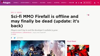 
                            6. Sci-fi MMO Firefall is offline and may finally be dead (update: it's back ...