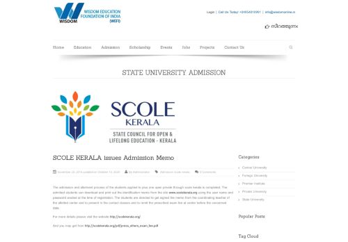 
                            5. SCOLE KERALA issues Admission Memo - Wisdom Education ...