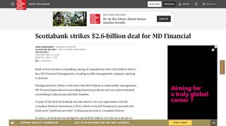 
                            11. Scotiabank strikes $2.6-billion deal for MD Financial - The Globe and ...
