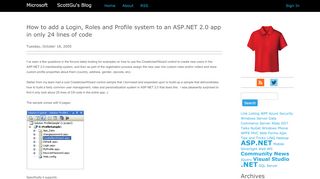 
                            11. ScottGu's Blog - How to add a Login, Roles and Profile system to an ...