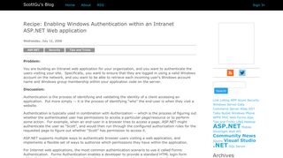 
                            7. ScottGu's Blog - Recipe: Enabling Windows Authentication ... - ASP.net