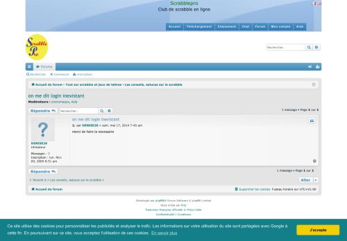 
                            13. scrabblepro :: Voir le sujet - on me dit login inexistant