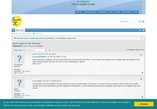 
                            10. scrabblepro :: Voir le sujet - perdu login et mot de passe