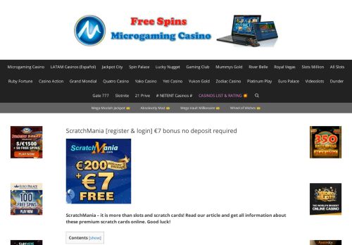 
                            9. ScratchMania [register & login] – €7 free bonus no deposit required