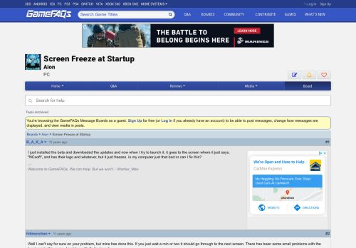 
                            11. Screen Freeze at Startup - Aion Message Board for PC - ...