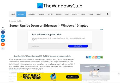 
                            1. Screen Upside Down or Sideways in Windows 10/8/7 laptop