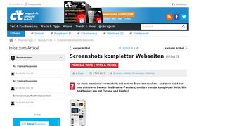 
                            7. Screenshots kompletter Webseiten | c't Magazin - Heise