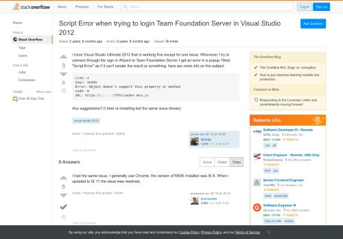 
                            3. Script Error when trying to login Team Foundation Server in Visual ...