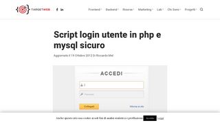 
                            10. Script login utente in php e mysql sicuro - Targetweb