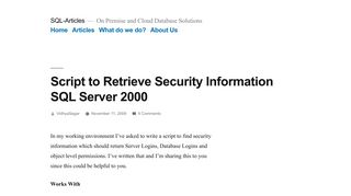 
                            8. Script to Retrieve Security Information SQL Server 2000 | SQL-Articles