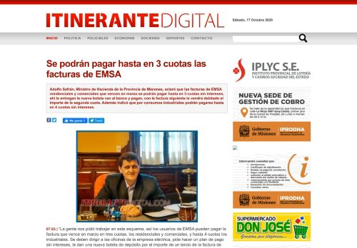 
                            7. Se podrán pagar hasta en 3 cuotas las facturas de EMSA