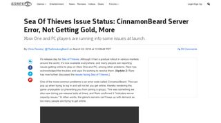 
                            11. Sea Of Thieves Issue Status: CinnamonBeard Server Error, Not ...