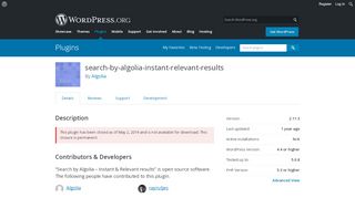 
                            10. Search by Algolia – Instant & Relevant results | WordPress.org