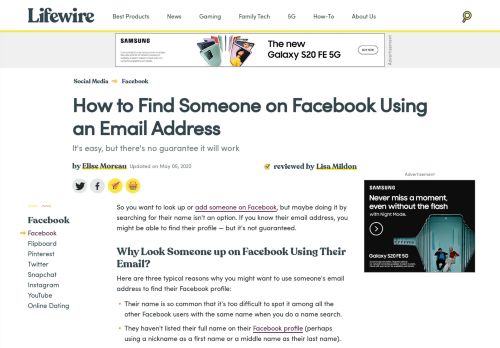 
                            3. Search Facebook Accounts by Email Address - Lifewire