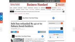
                            8. Sebi has refunded Rs 42 cr to Sahara bond-holders - Business Standard