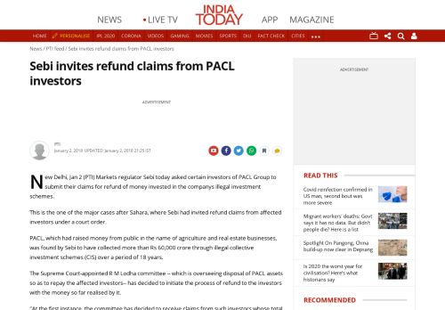 
                            7. Sebi invites refund claims from PACL investors - PTI feed News