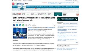 
                            11. Sebi permits Ahmedabad Stock Exchange to exit stock bourse biz ...