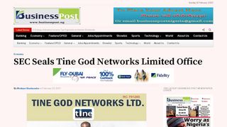 
                            7. SEC Seals Tine God Networks Limited Office - Business Post Nigeria