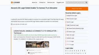 
                            11. Second Life Login Failed Unable To Connect To A Simulator