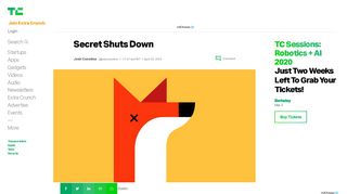 
                            1. Secret Shuts Down | TechCrunch