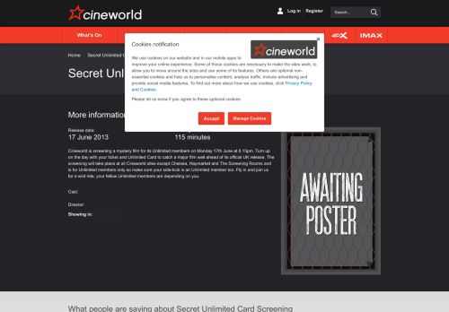 
                            3. Secret Unlimited Card Screening | Book tickets at Cineworld Cinemas