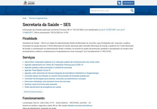 
                            9. Secretaria da Saúde – SES – Prefeitura de Joinville
