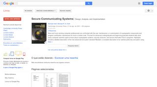 
                            9. Secure Communicating Systems: Design, Analysis, and Implementation - Resultado da Pesquisa de livros Google