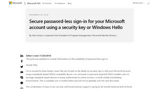 
                            7. Secure password-less sign-in for your Microsoft account using a ...