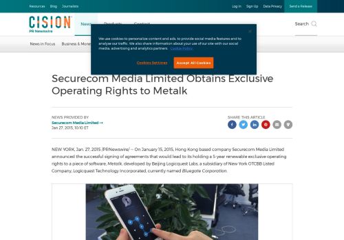 
                            9. Securecom Media Limited Obtains Exclusive Operating Rights to Metalk